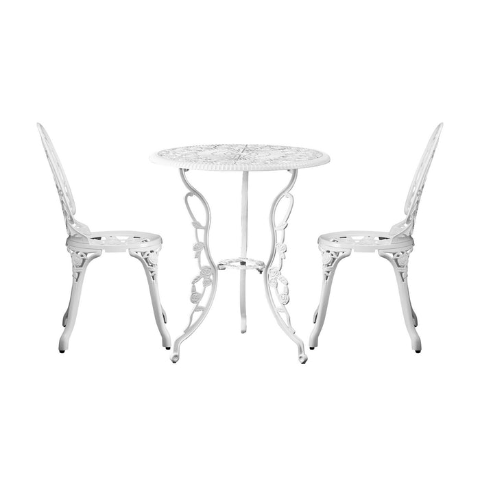 Outdoor Setting 3 Piece Bistro Chairs Table Set Cast Aluminum Patio Rose