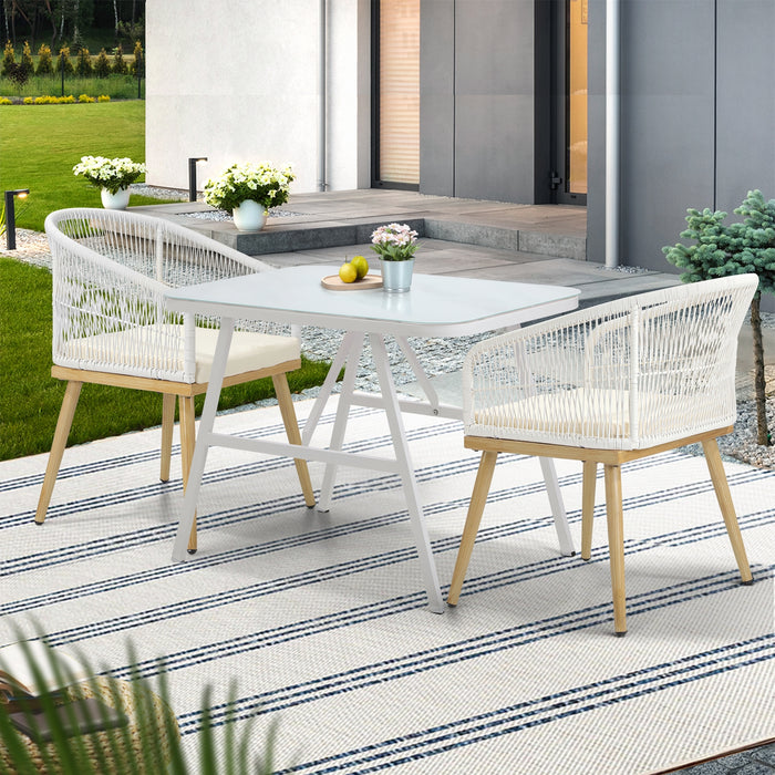 Outdoor Dining Set Patio Furniture Setting Garden Marble-Style Table 3Pcs