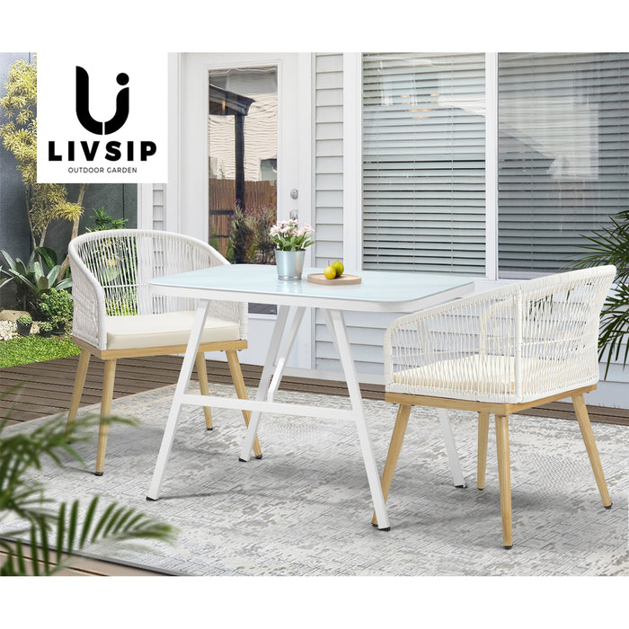 Outdoor Dining Set Patio Furniture Setting Garden Marble-Style Table 3Pcs