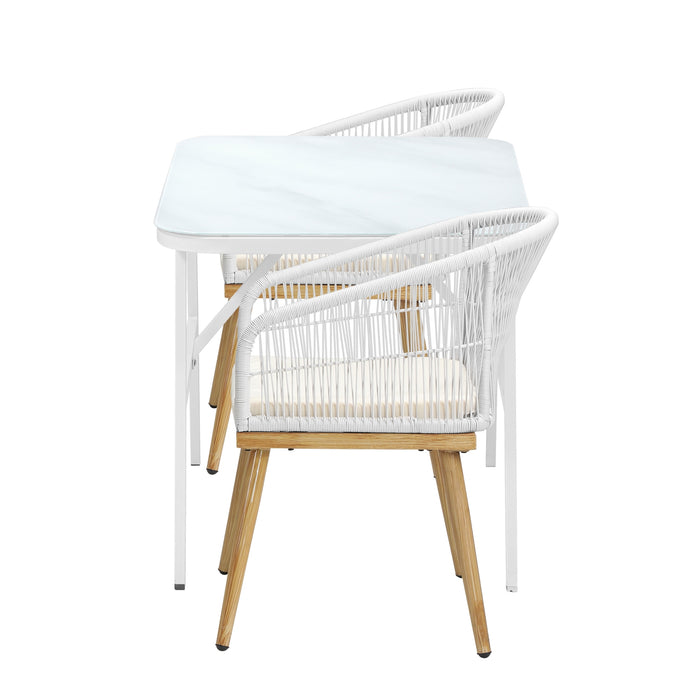 Outdoor Dining Set Patio Furniture Setting Garden Marble-Style Table 3Pcs