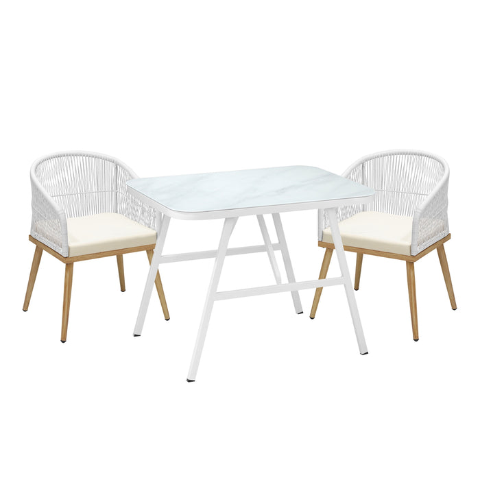 Outdoor Dining Set Patio Furniture Setting Garden Marble-Style Table 3Pcs