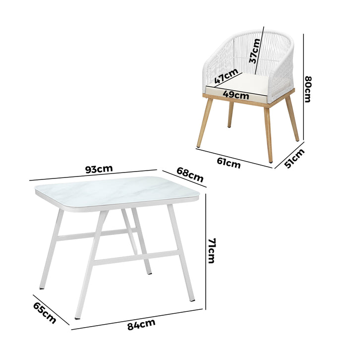 Outdoor Dining Set Patio Furniture Setting Garden Marble-Style Table 3Pcs
