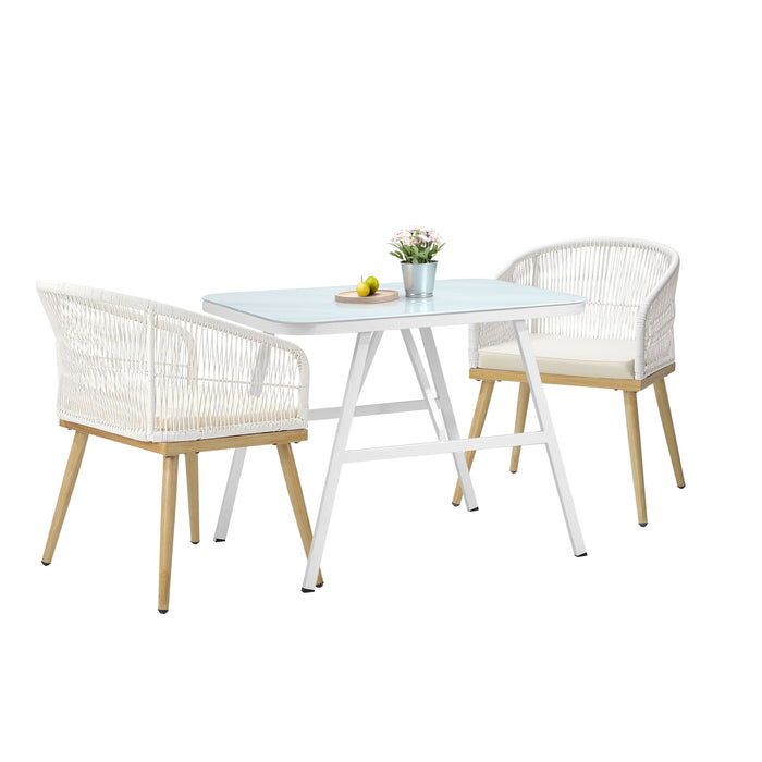 Outdoor Dining Set Patio Furniture Setting Garden Marble-Style Table 3Pcs