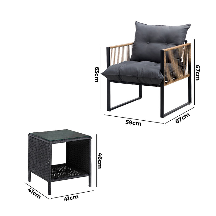 2 Seater Outdoor Patio Set Rattan Table Garden Lounge Setting Furniture