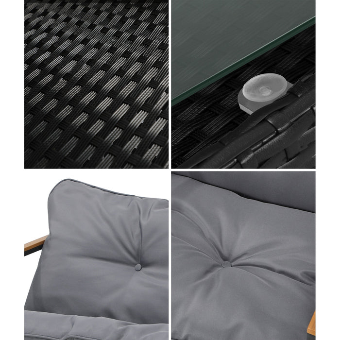 3 Piece Outdoor Patio Set Lounge Setting Garden Furniture Rattan Table