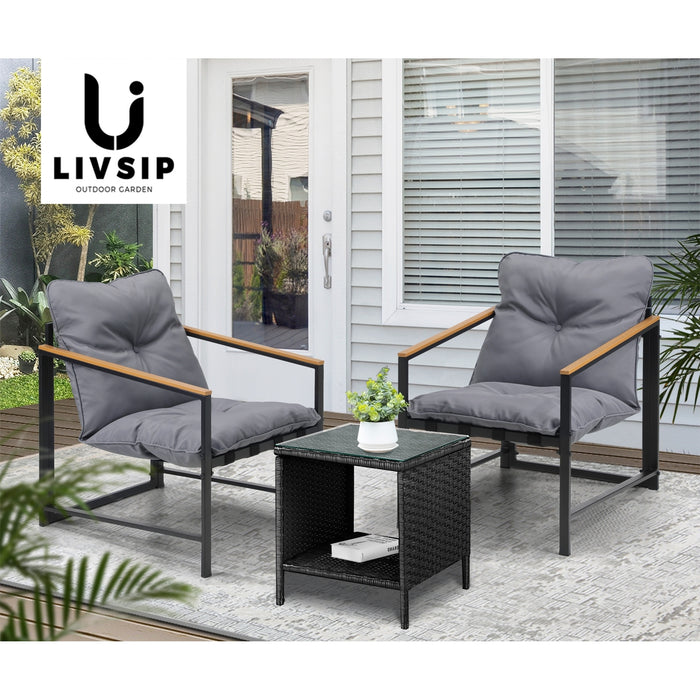 3 Piece Outdoor Patio Set Lounge Setting Garden Furniture Rattan Table