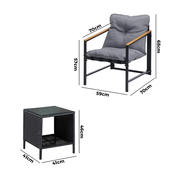 3 Piece Outdoor Patio Set Lounge Setting Garden Furniture Rattan Table