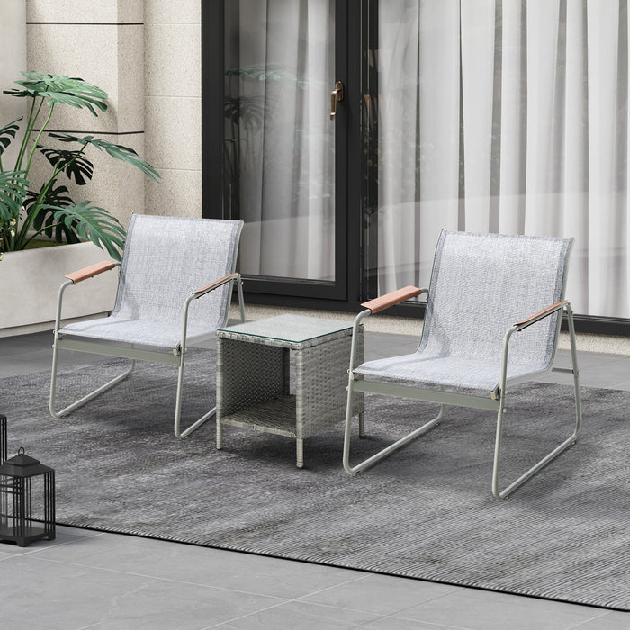 3Pcs Outdoor Bistro Set Patio Garden Furniture Chair Side Table Pe Wicker