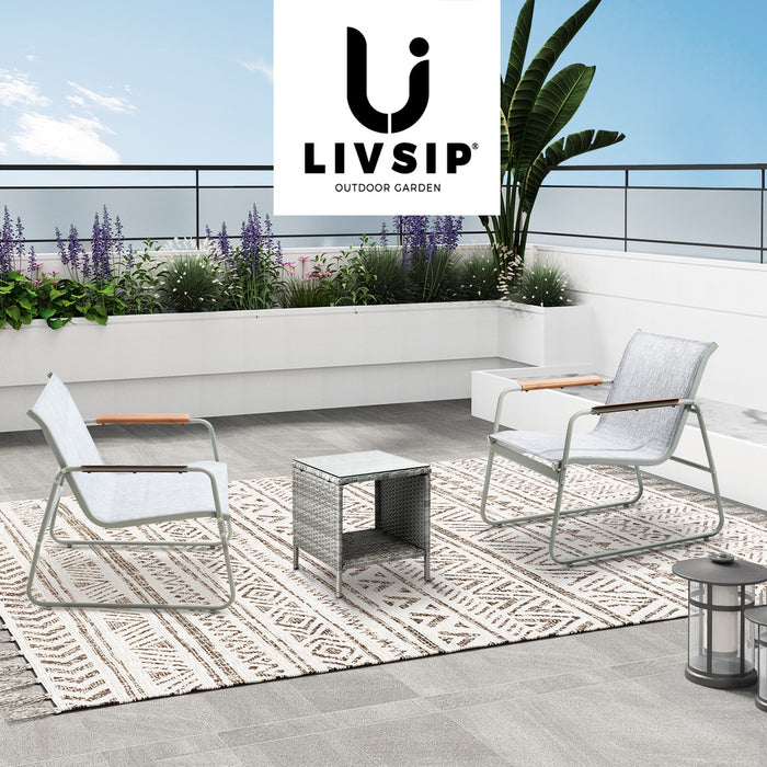 3Pcs Outdoor Bistro Set Patio Garden Furniture Chair Side Table Pe Wicker