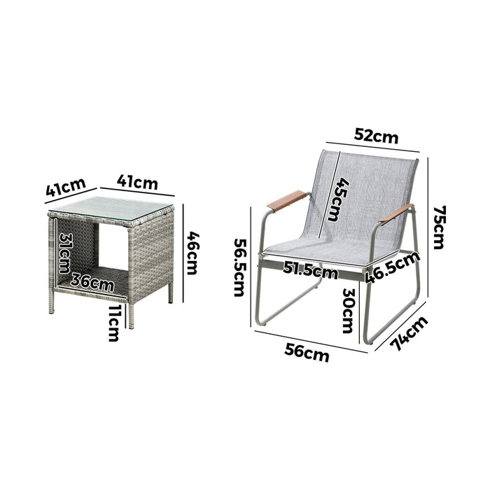 3Pcs Outdoor Bistro Set Patio Garden Furniture Chair Side Table Pe Wicker