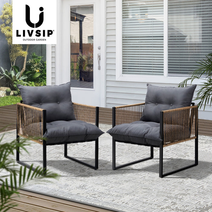 2 Pack Outdoor Furniture Chairs Garden Patio Garden Lounge Set Pe Wicker