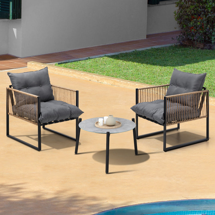 Outdoor Patio Set Furniture Grey 50Cm Coffee Table Rattan Chairs 3Pcs