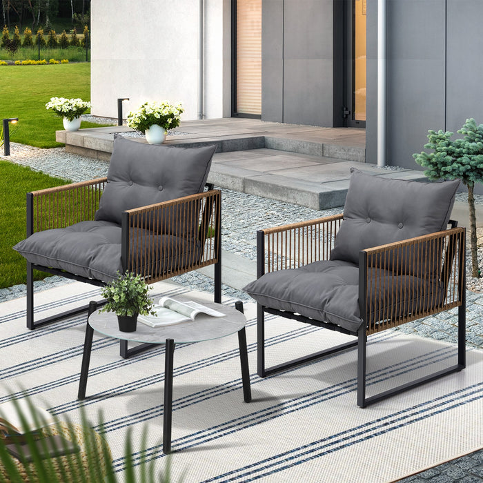 Outdoor Patio Set Furniture Grey 50Cm Coffee Table Rattan Chairs 3Pcs