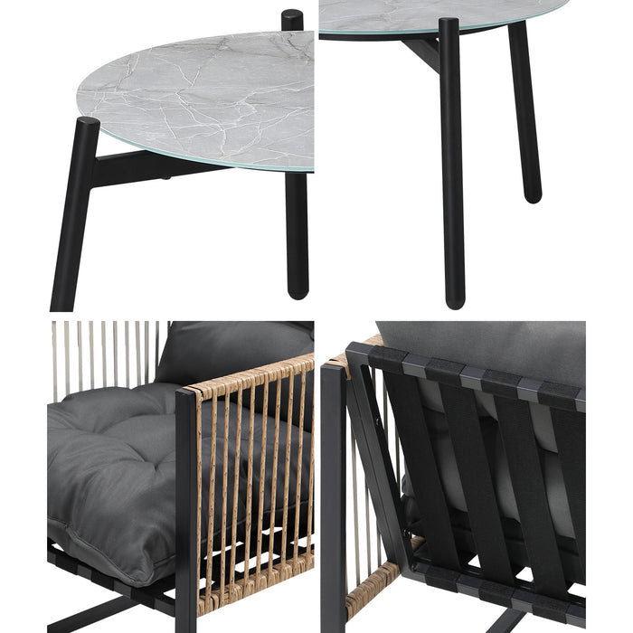 Outdoor Patio Set Furniture Grey 50Cm Coffee Table Rattan Chairs 3Pcs