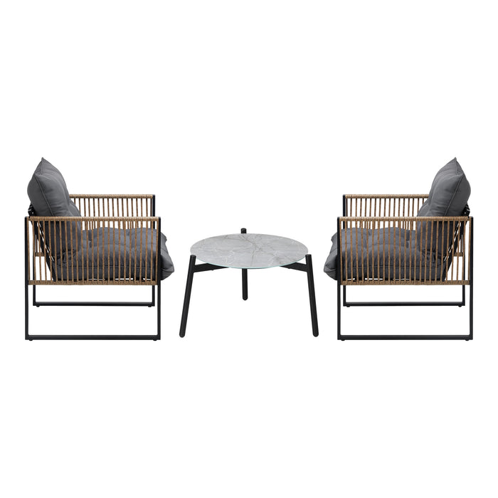 Outdoor Patio Set Furniture Grey 50Cm Coffee Table Rattan Chairs 3Pcs