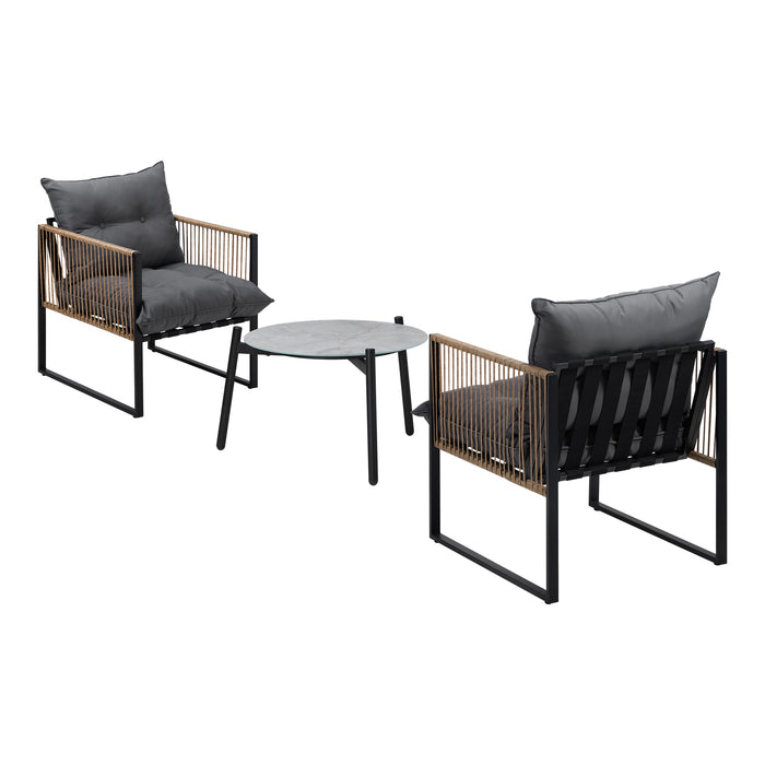 Outdoor Patio Set Furniture Grey 50Cm Coffee Table Rattan Chairs 3Pcs