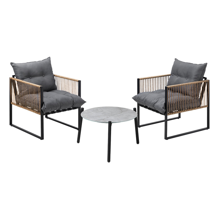 Outdoor Patio Set Furniture Grey 50Cm Coffee Table Rattan Chairs 3Pcs