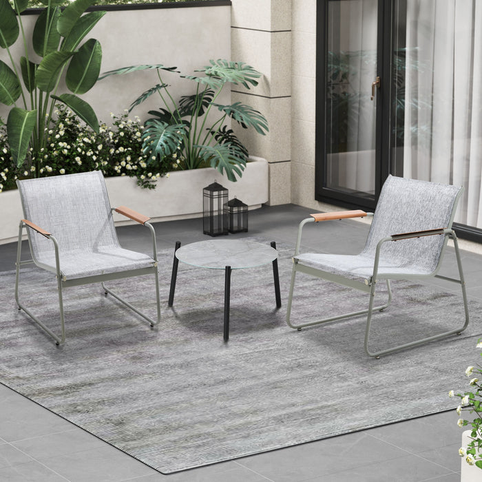 3Pcs Outdoor Bistro Set Patio Chair 50Cm Coffee Table Textilene Furniture