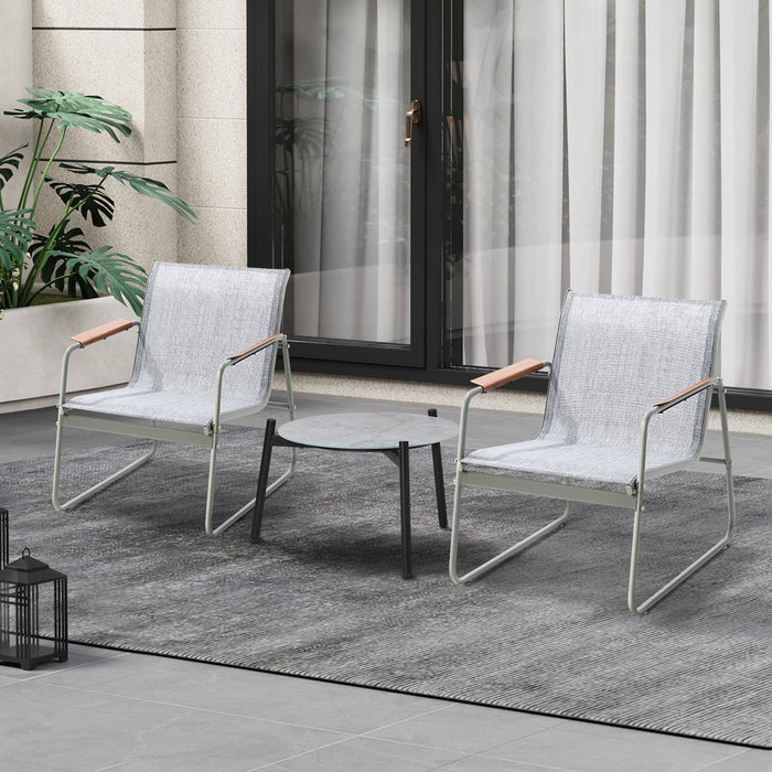 3Pcs Outdoor Bistro Set Patio Chair 50Cm Coffee Table Textilene Furniture