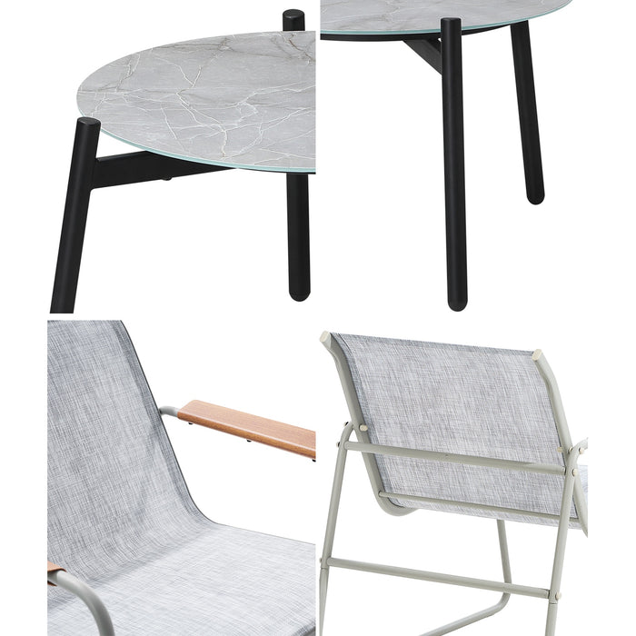 3Pcs Outdoor Bistro Set Patio Chair 50Cm Coffee Table Textilene Furniture