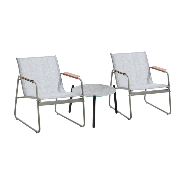 3Pcs Outdoor Bistro Set Patio Chair 50Cm Coffee Table Textilene Furniture