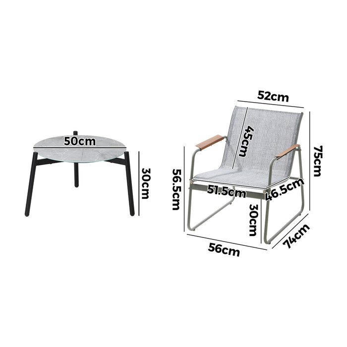 3Pcs Outdoor Bistro Set Patio Chair 50Cm Coffee Table Textilene Furniture