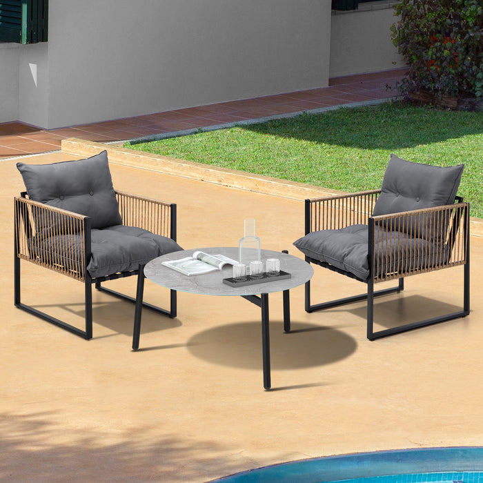 Outdoor Patio Set Furniture Grey 70Cm Coffee Table Rattan Chairs 3Pcs