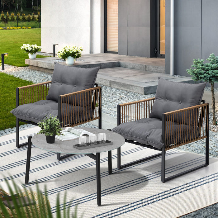 Outdoor Patio Set Furniture Grey 70Cm Coffee Table Rattan Chairs 3Pcs