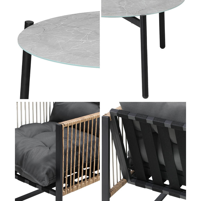 Outdoor Patio Set Furniture Grey 70Cm Coffee Table Rattan Chairs 3Pcs