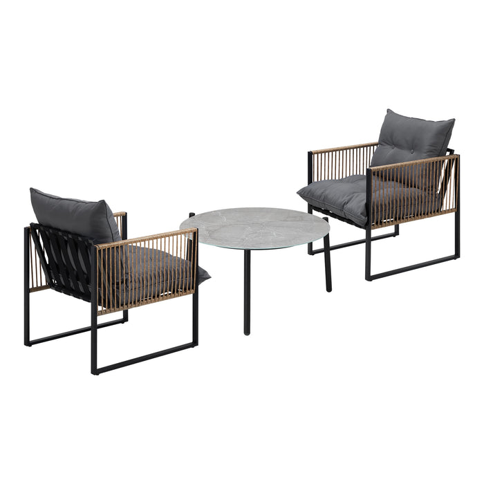 Outdoor Patio Set Furniture Grey 70Cm Coffee Table Rattan Chairs 3Pcs