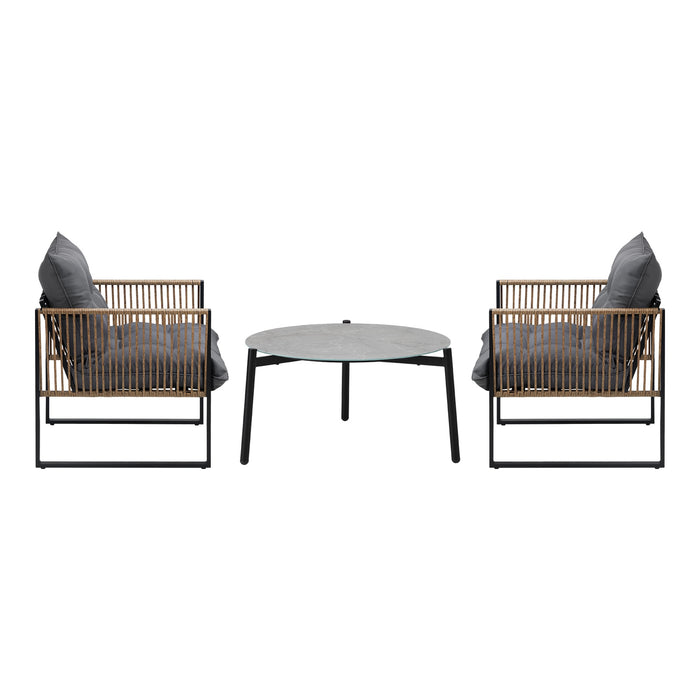 Outdoor Patio Set Furniture Grey 70Cm Coffee Table Rattan Chairs 3Pcs