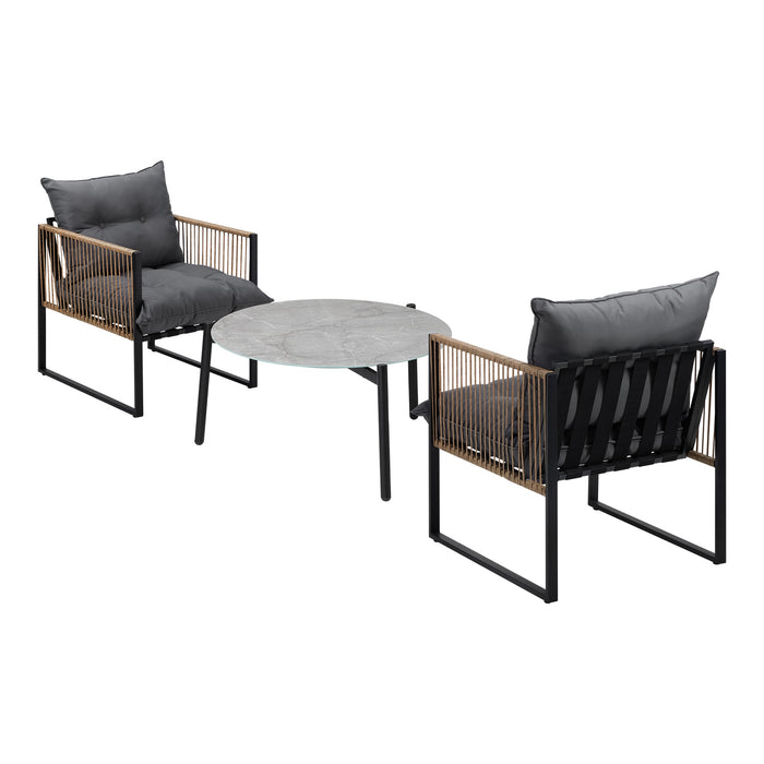 Outdoor Patio Set Furniture Grey 70Cm Coffee Table Rattan Chairs 3Pcs