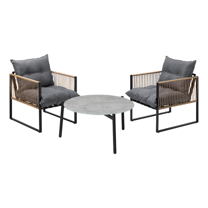 Outdoor Patio Set Furniture Grey 70Cm Coffee Table Rattan Chairs 3Pcs