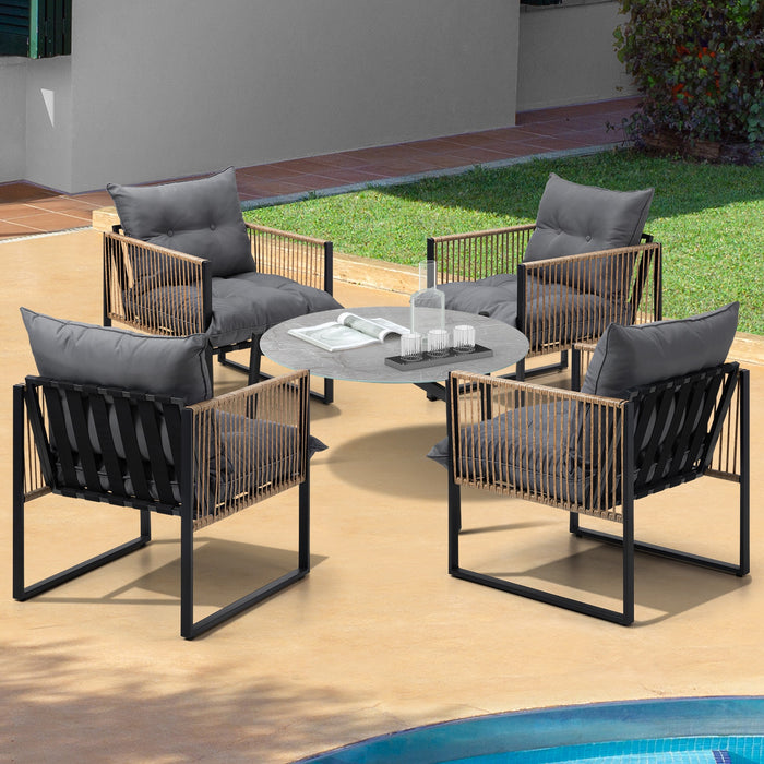 Outdoor Patio Set Furniture Grey 70Cm Coffee Table Rattan Chairs 5Pcs