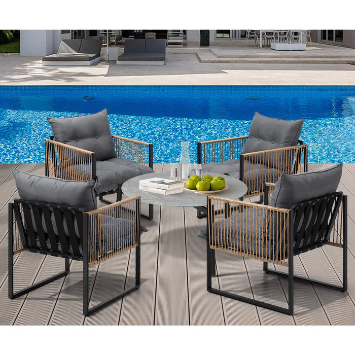 Outdoor Patio Set Furniture Grey 70Cm Coffee Table Rattan Chairs 5Pcs