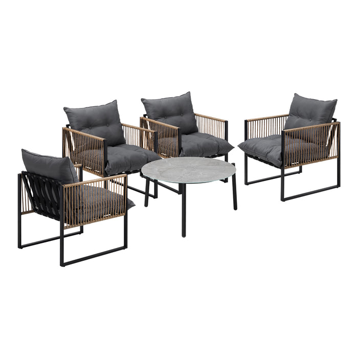 Outdoor Patio Set Furniture Grey 70Cm Coffee Table Rattan Chairs 5Pcs