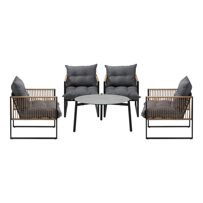 Outdoor Patio Set Furniture Grey 70Cm Coffee Table Rattan Chairs 5Pcs