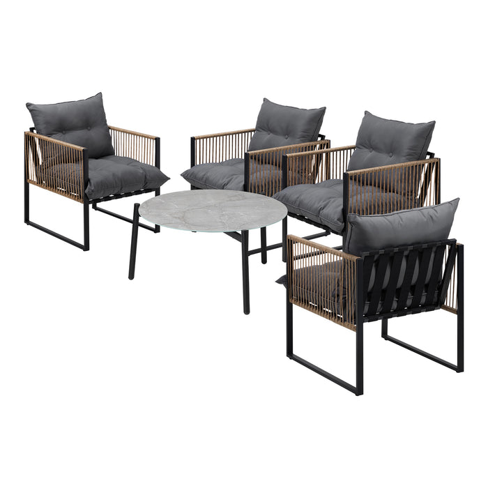 Outdoor Patio Set Furniture Grey 70Cm Coffee Table Rattan Chairs 5Pcs