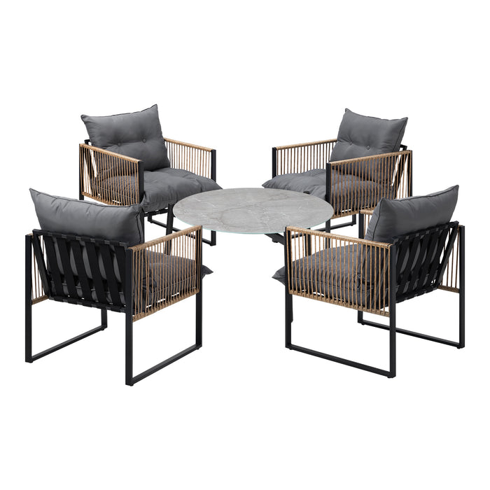Outdoor Patio Set Furniture Grey 70Cm Coffee Table Rattan Chairs 5Pcs