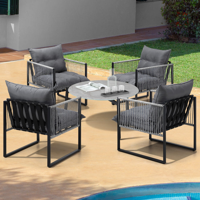 5Pcs Outdoor Patio Set Table Garden Lounge Chairs Grey 70Cm Coffee Table