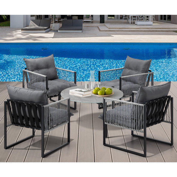 5Pcs Outdoor Patio Set Table Garden Lounge Chairs Grey 70Cm Coffee Table