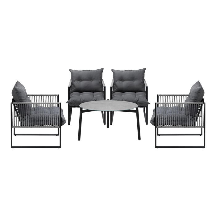 5Pcs Outdoor Patio Set Table Garden Lounge Chairs Grey 70Cm Coffee Table