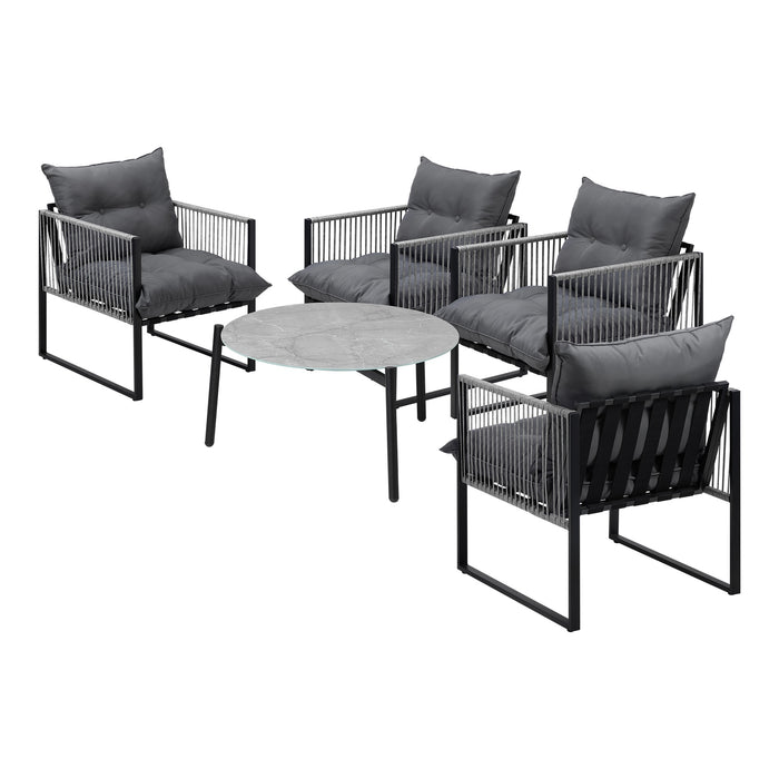 5Pcs Outdoor Patio Set Table Garden Lounge Chairs Grey 70Cm Coffee Table