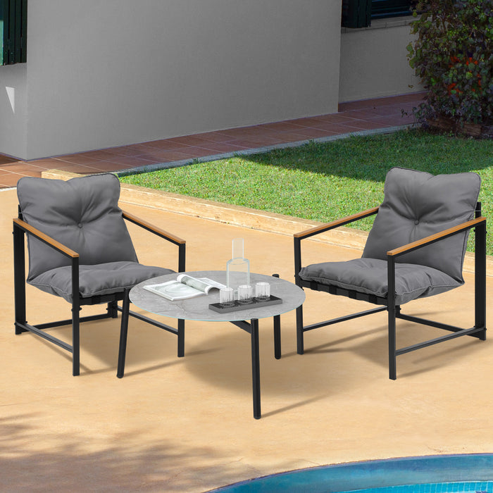 3Pc Outdoor Patio Furniture Set Bistro Sets 70Cm Round Grey Marble Table