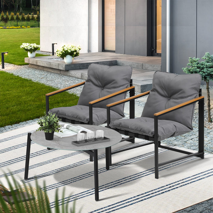 3Pc Outdoor Patio Furniture Set Bistro Sets 70Cm Round Grey Marble Table