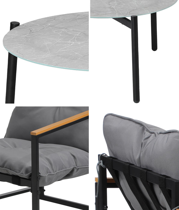 3Pc Outdoor Patio Furniture Set Bistro Sets 70Cm Round Grey Marble Table