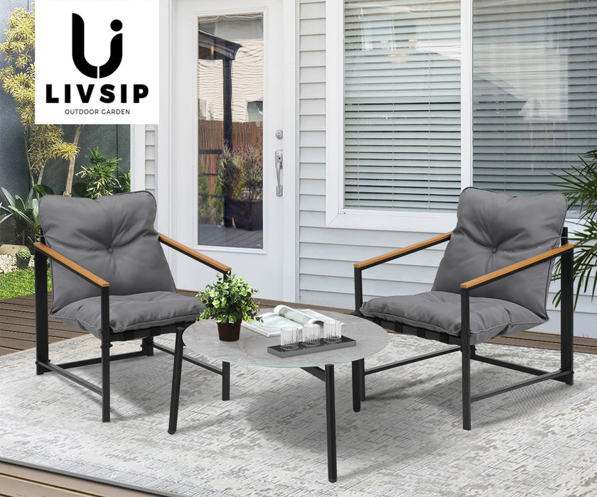 3Pc Outdoor Patio Furniture Set Bistro Sets 70Cm Round Grey Marble Table