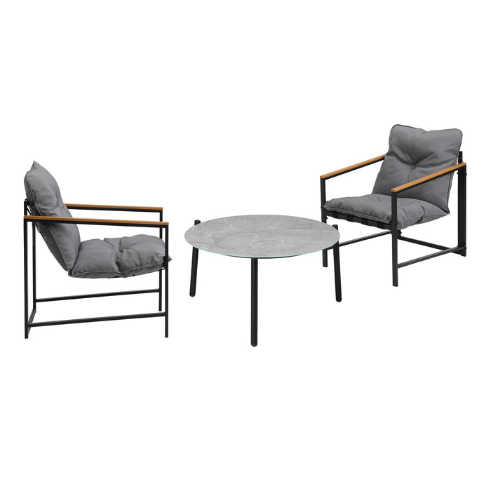 3Pc Outdoor Patio Furniture Set Bistro Sets 70Cm Round Grey Marble Table