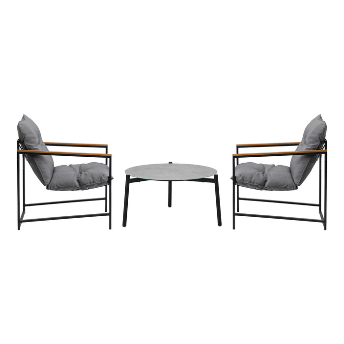 3Pc Outdoor Patio Furniture Set Bistro Sets 70Cm Round Grey Marble Table