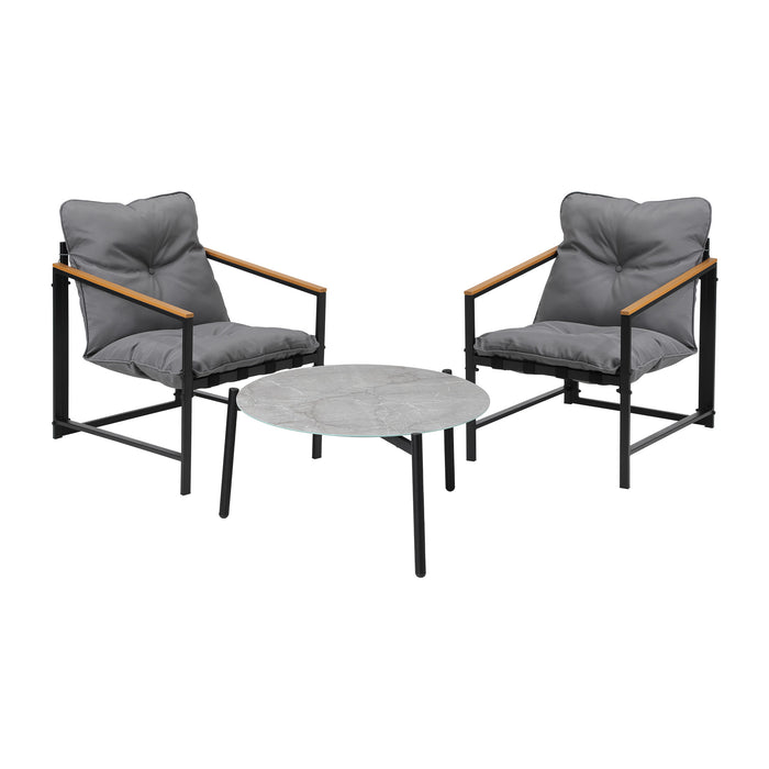 3Pc Outdoor Patio Furniture Set Bistro Sets 70Cm Round Grey Marble Table